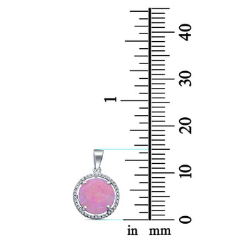 Lab Created Pink Opal Round Simulated CZ 925 Sterling Silver Charm Pendant